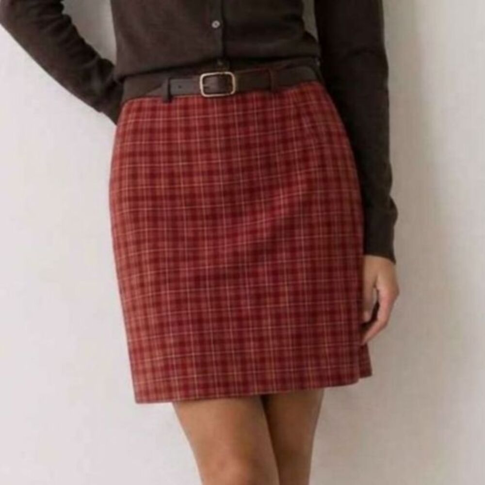 The Limited Womens Red Pink Plaid A-Line Skirt Dark Academia